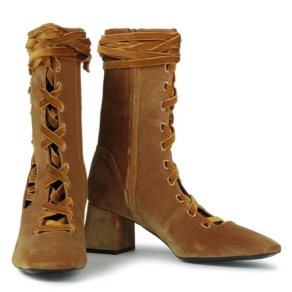Zimmerman Lace Up Velvet Ankle Boots - Picture 1 of 5